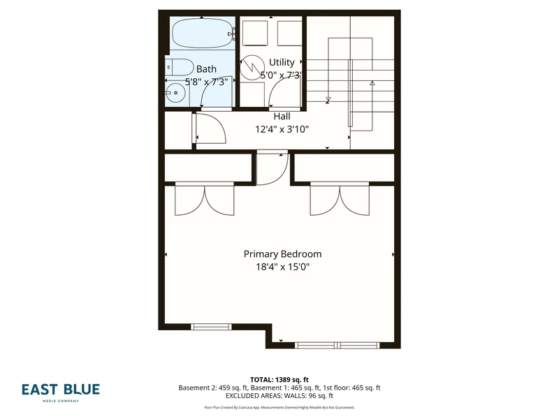 2D floor plan of an upper level with room dimensions