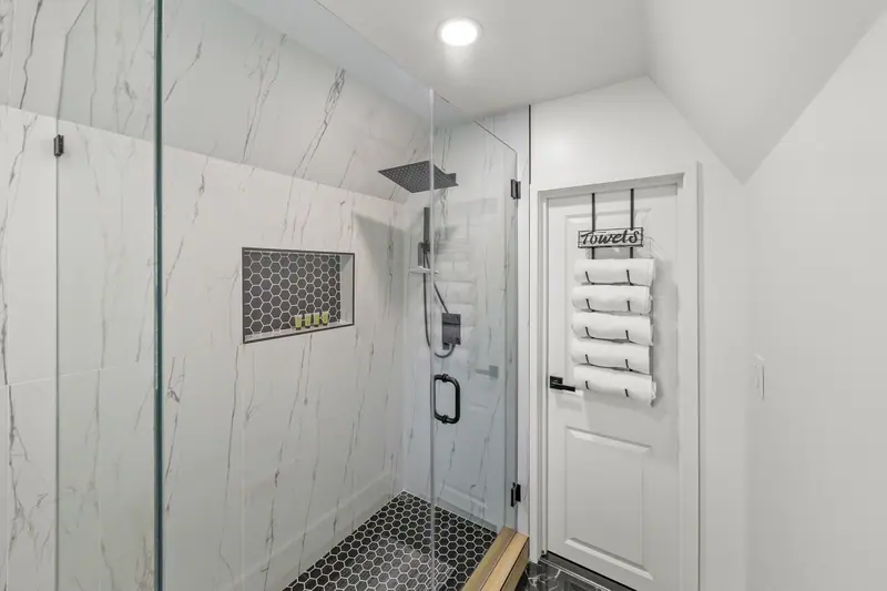 Bathroom with glass shower in Laurel, MD