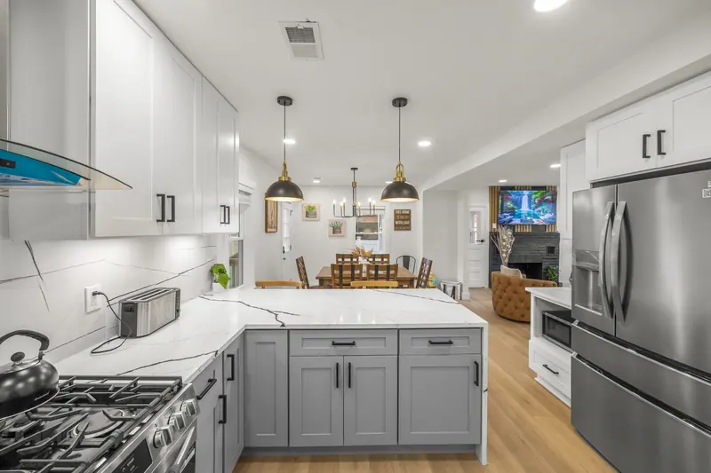 Renovated kitchen with gray cabinets in Laurel, MD