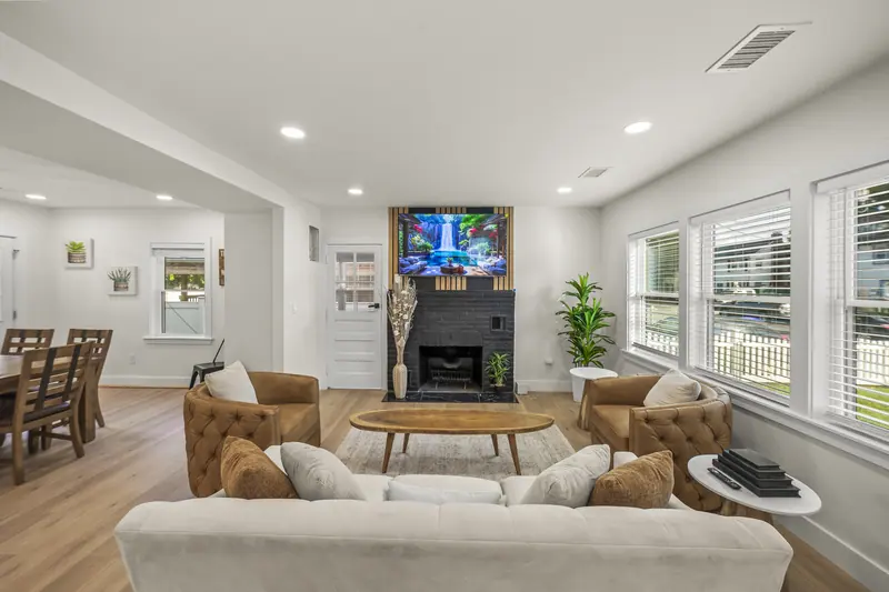 Open living room with fireplace in Laurel, MD