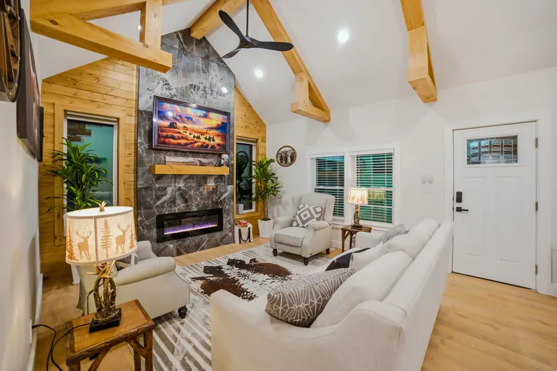 Vaulted living room with beams in Culpeper, VA